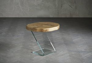 Leaf 2, Coffee table with glass base and solid wood top