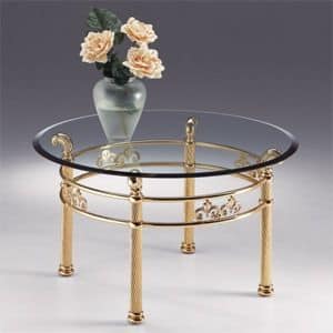 VIVALDI 1062, Round table in metal, transparent glass top with bevel
