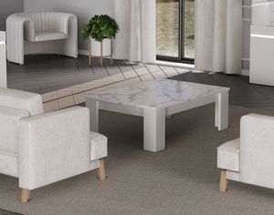 Easy coffee table, White lacquered coffee table, marble effect top