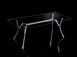 Pegaso 2, Table aluminum design with transparent glass top