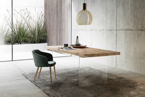 Ice, Table with tempered glass legs, wooden top