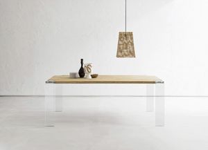 Siviglia, Solid wood table, with curved glass legs