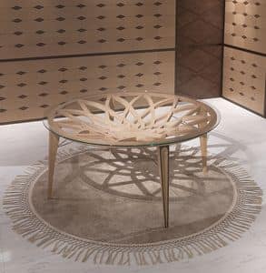 TA63 Galileo table, Round table in wood and glass, for modern lounges