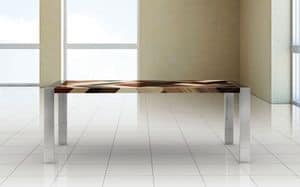 PEGASO 2.0 PW45, Rectangular table, polished steel frame, wooden top