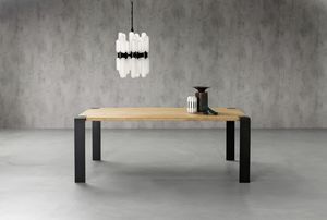 Siviglia Ferro, Table with curved iron legs, with solid wood top