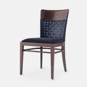 Rond 207 chair, Wooden chair with woven leather backrest