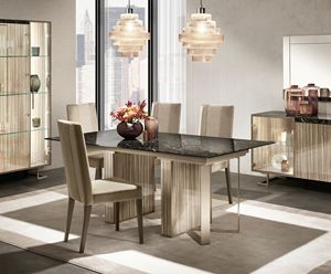 LUCE DARK tavolo, Dining table with Portoro Gold marble top