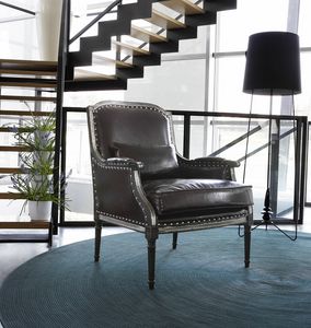 Art. PL 02022, Bergere armchair in black leather