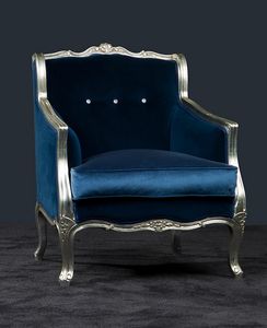 Bax velvet, Outlet armchair, Louis XVI style, silvered in blue velvet