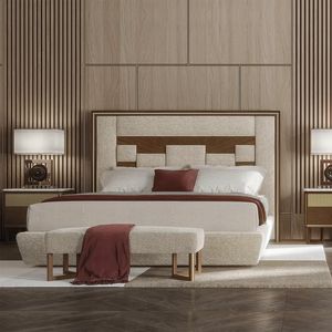 BRERA BRELE / bed, Upholstered bed, with details in canaletto walnut