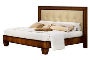 Cappella CH.0501, Walnut wooden bed, with headboard in eco leather