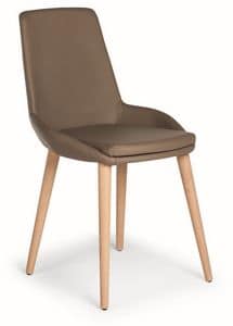 Baxi W, Chair with wooden legs and padded shell