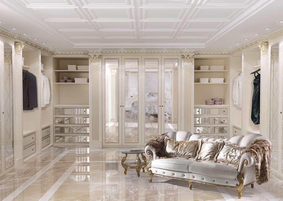 Walk-in closet in classic style, luxurious