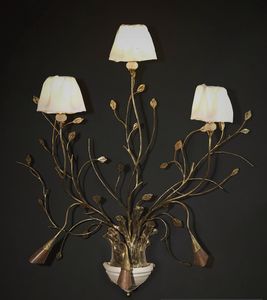 RAMI HL1008WA-3, Wall lamp in worked iron with decorative leaves