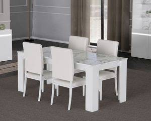 Easy dining table, White lacquered dining table, marble effect top