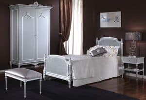 3650 BED, Single bed with headboard and footboard in Vienna cane, hand carved, in Louis XVI classic style