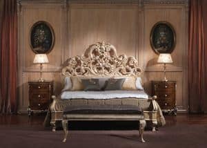 3660 BED, Bed with Baroque-style, for luxurious bedrooms, wooden structure with coated gold leaf finish
