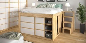 Impero with cabinet, Space-saving bed with cabinet with doors