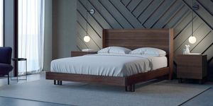 Ironwood Belt bed, Bed with high headboard and frame in Eucalyptus wood