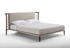 LE33 / LE33K Dolfin bed, Contemporary wooden bed, with leather headboard