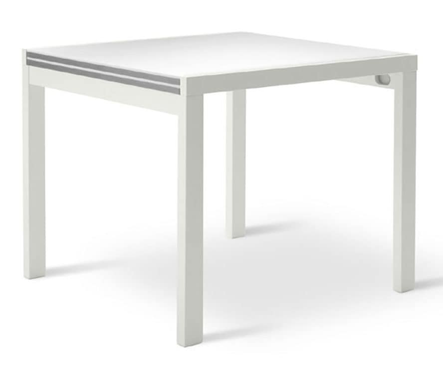 Square extendable table, top with aluminum edge