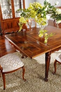 OLIMPIA B / Rectangular table, Classic table in carved wood, for Dining Room