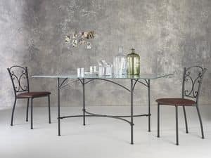 Corallo, Rectangular metal table, glass top
